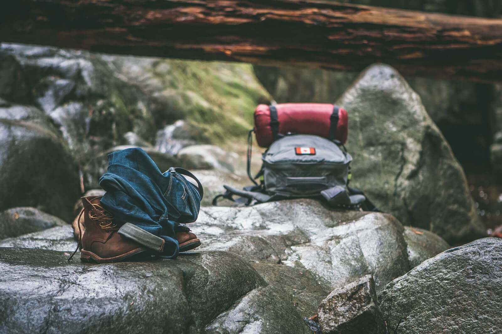 sleeping bag is in backpack
