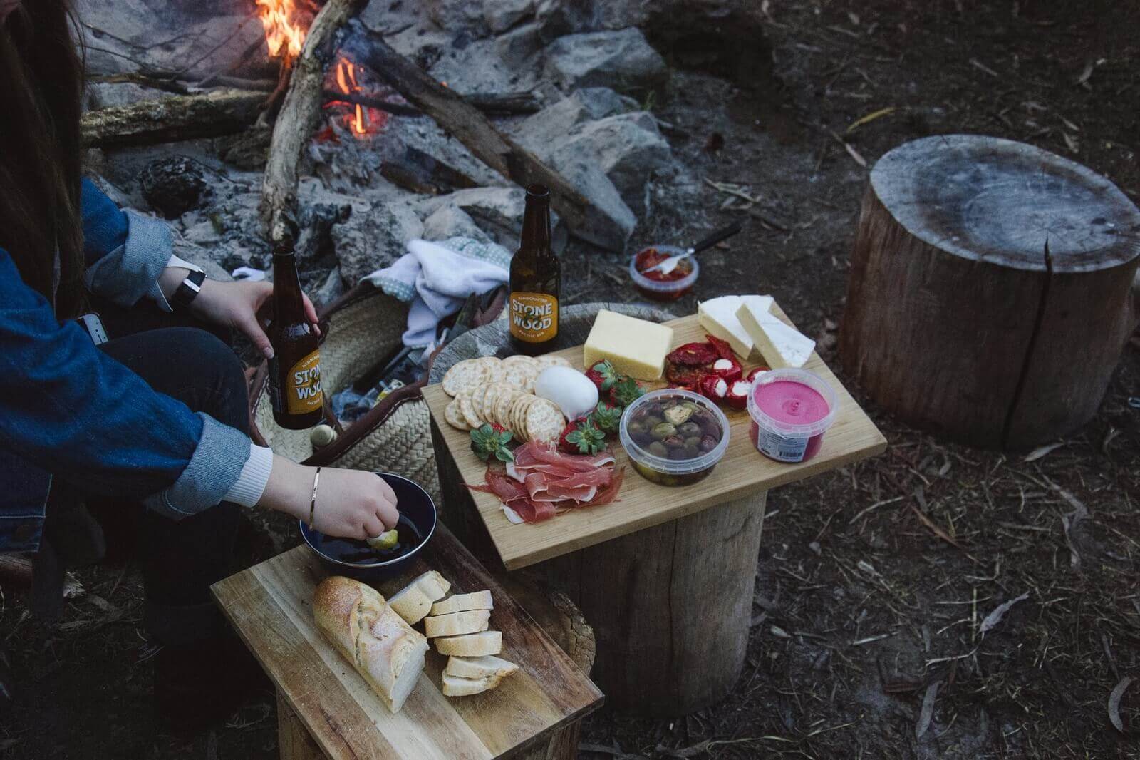 camper woman is preparing food