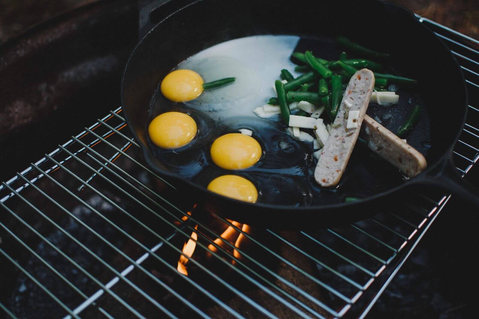 cooking eggs on campfire